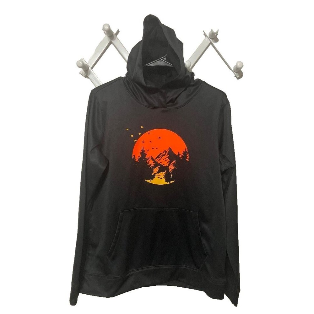 Lands End XL 18-20 Black Hoodie Mountain Sunset Gorpcore Nature Lagenlook